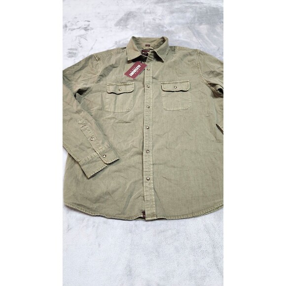 Alesbury Men's Large Dark Green Garment Military Wash Denim Shirt NWT - Picture 1 of 9